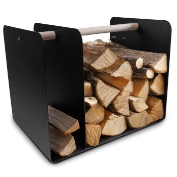 Holzträger | Kaminbox | schwarz | 2-Fächer
